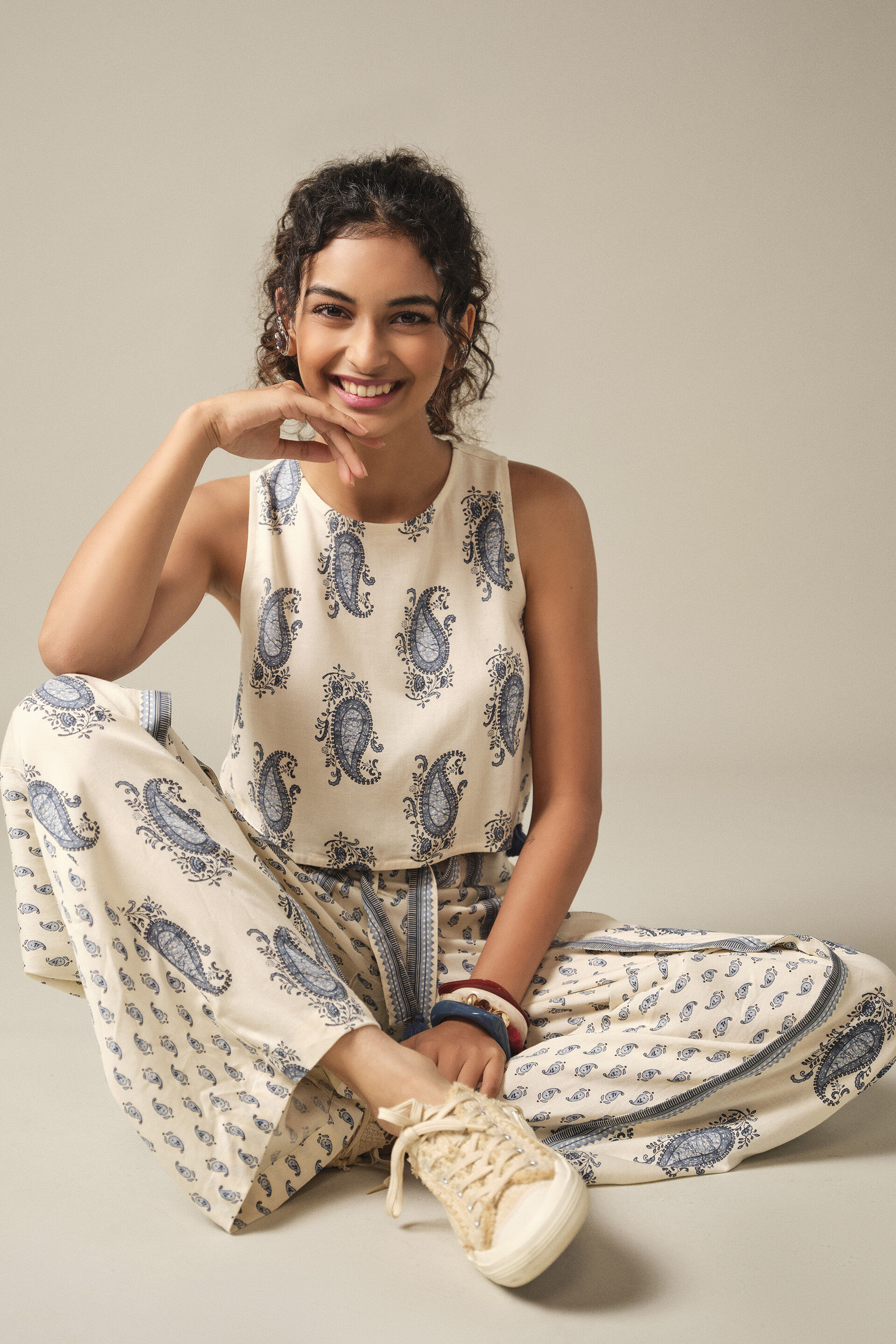 Paisely Printed Co-ord in White, White, image 4